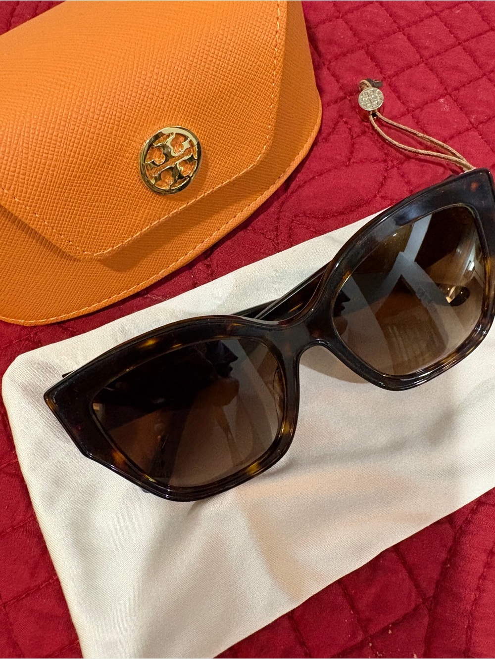 Tory Burch Tortoiseshell Sunglasses with Gold Emblem